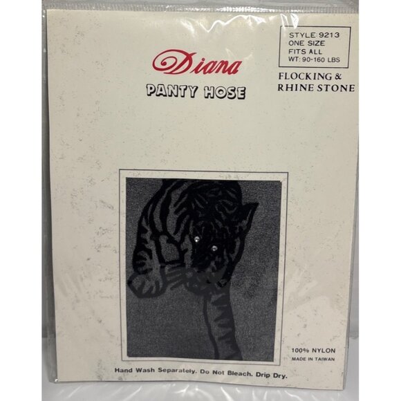 Diana Pantyhose Flocking & Rhinestone Style Tiger 9213 One Size  Nylon Black - Picture 1 of 4